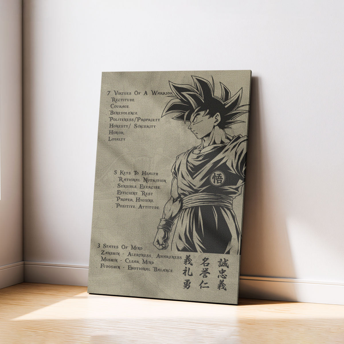 Dragon Ball Canvas Wall Art - DR044 - Goku - 7 Virtues of a Warrior - 5 Keys to Health