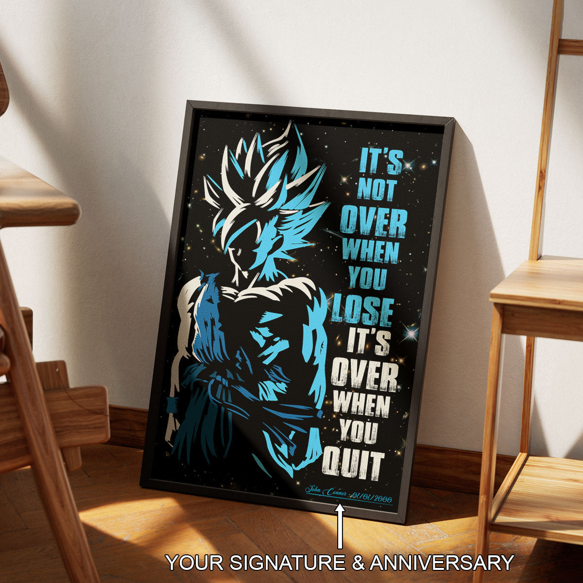 Dragon Ball Canvas Wall Art - DR048 - Super Saiyan Blue Goku - It's Not Over When You Lose
