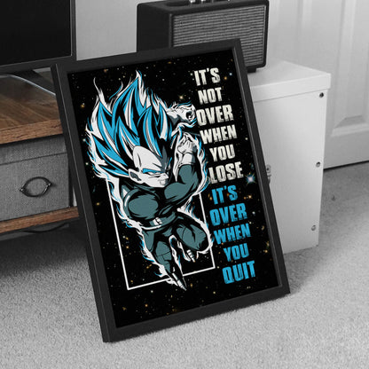 Vegeta Dragon Ball Super Motivational Canvas Wall Art - Super Saiyan Blue -  It's Not Over When You Lose - Gamer Boy Room Decor Gift - DR049
