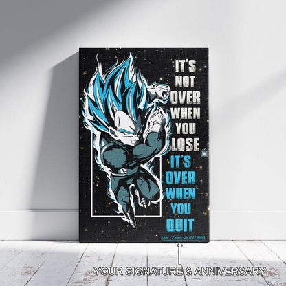 Vegeta Dragon Ball Super Motivational Canvas Wall Art - Super Saiyan Blue -  It's Not Over When You Lose - Gamer Boy Room Decor Gift - DR049