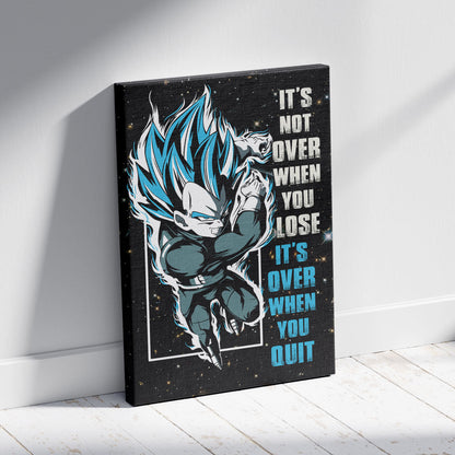 Vegeta Dragon Ball Super Motivational Canvas Wall Art - Super Saiyan Blue -  It's Not Over When You Lose - Gamer Boy Room Decor Gift - DR049