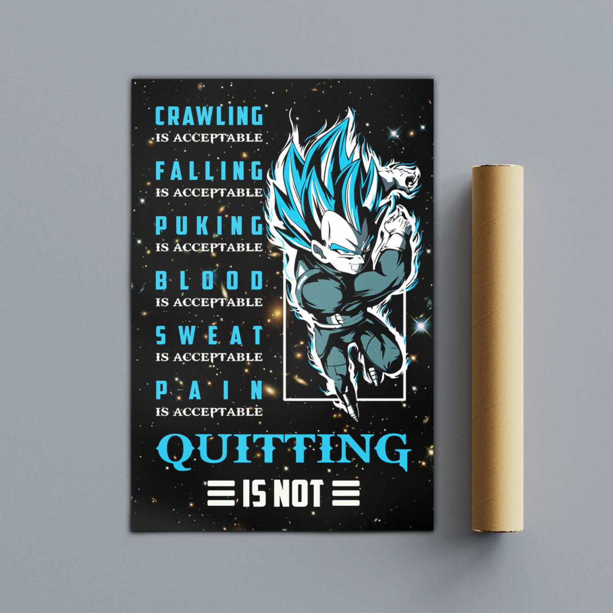 Dragon Ball Canvas Wall Art - DR056 - Super Saiyan Blue Vegeta - Quitting Is Not