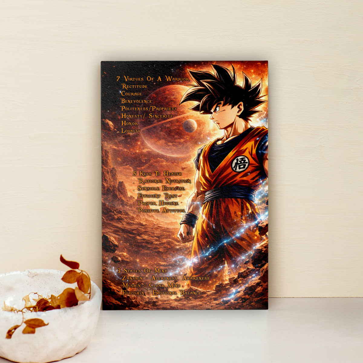 Dragon Ball Canvas Wall Art - DR080 - Goku - 7 Virtues of a Warrior - 5 Keys to Health