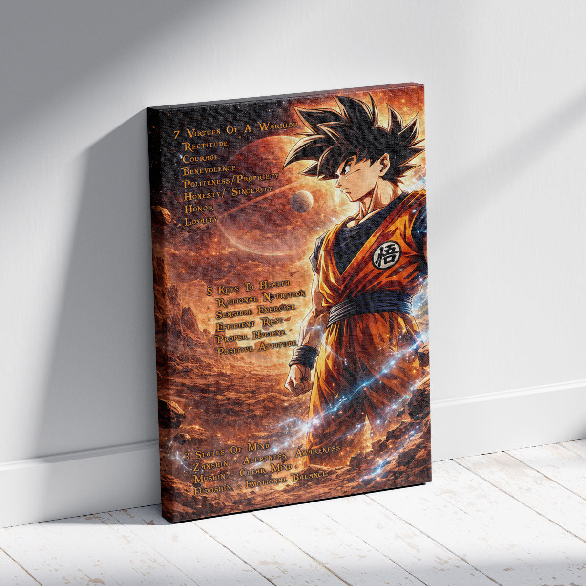 Dragon Ball Canvas Wall Art - DR080 - Goku - 7 Virtues of a Warrior - 5 Keys to Health