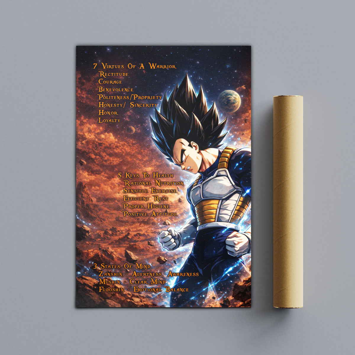 Dragon Ball Canvas Wall Art - DR081 - Vegeta  - 7 Virtues of a Warrior - 5 Keys to Health