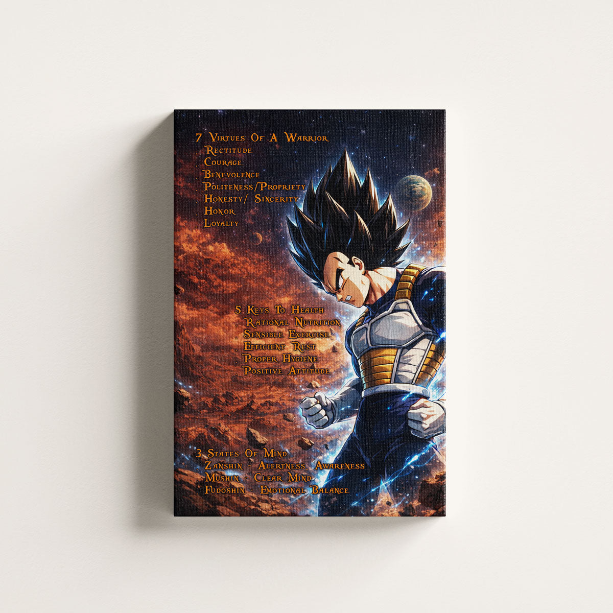 Dragon Ball Canvas Wall Art - DR081 - Vegeta  - 7 Virtues of a Warrior - 5 Keys to Health