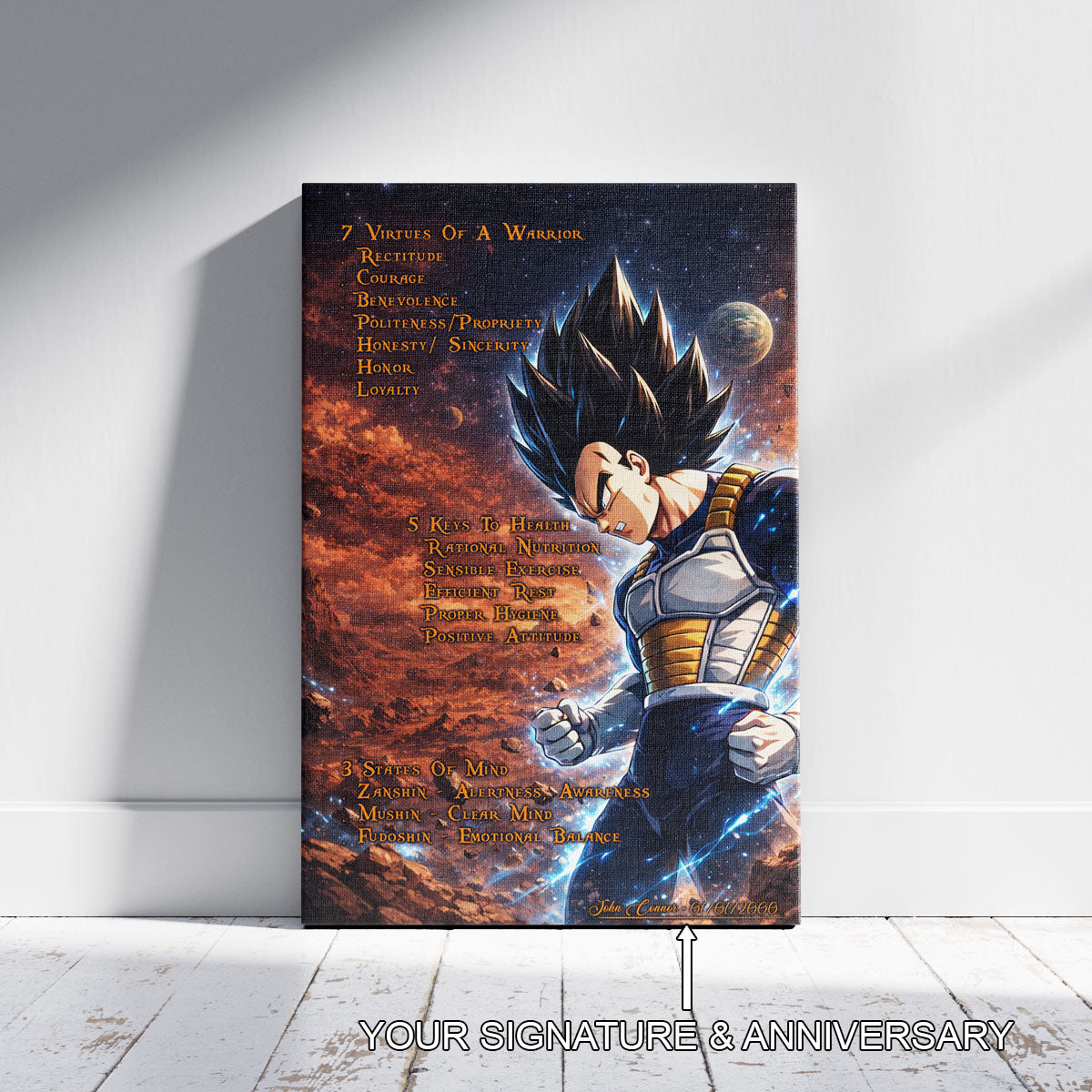 Dragon Ball Canvas Wall Art - DR081 - Vegeta  - 7 Virtues of a Warrior - 5 Keys to Health