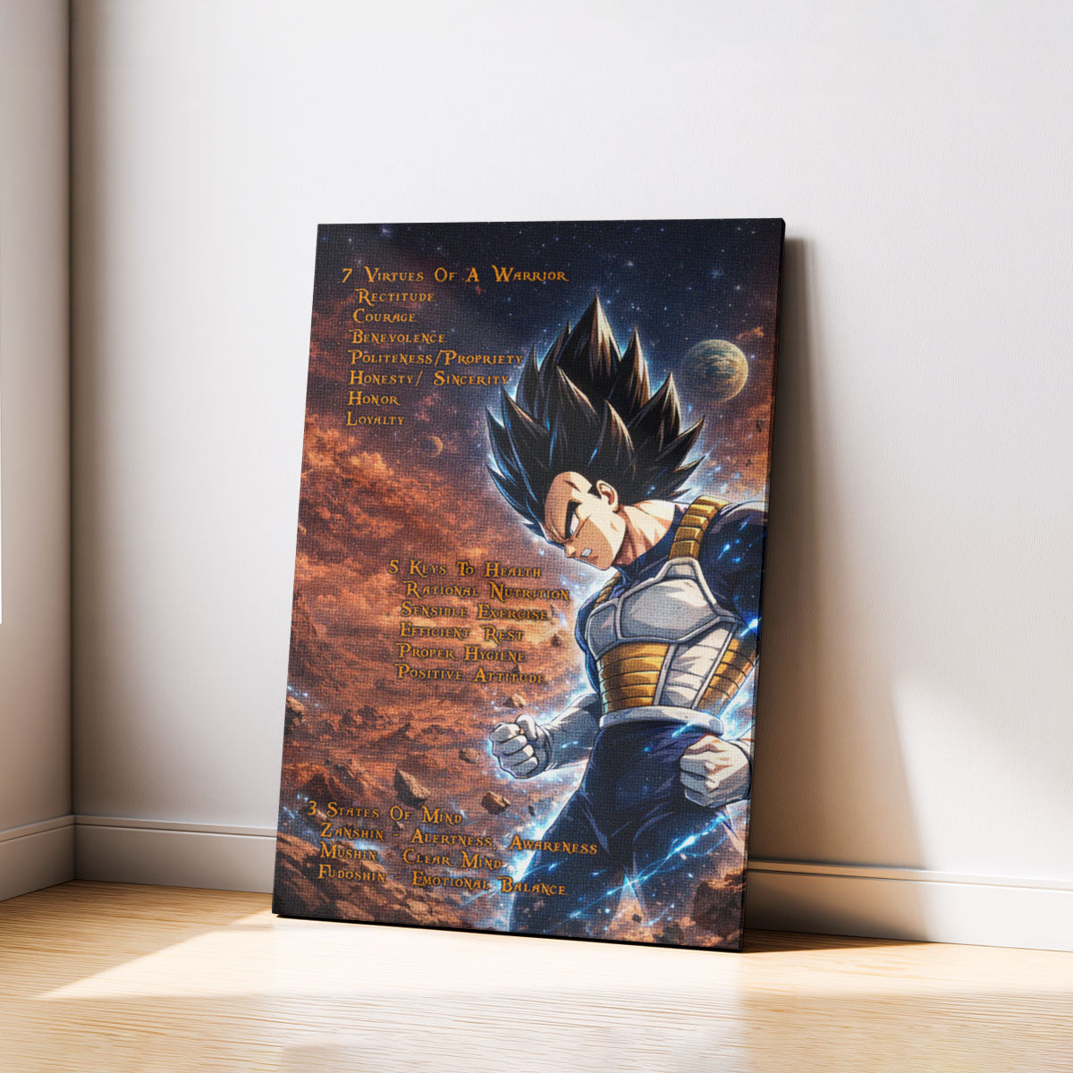 Dragon Ball Canvas Wall Art - DR081 - Vegeta  - 7 Virtues of a Warrior - 5 Keys to Health