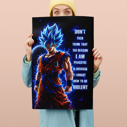 Goku Dragon Ball Super Motivational Canvas Wall Art - I Forgot How to be Violent - Super Saiyan Blue Poster Room Decor - DR082