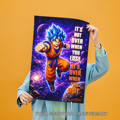 Goku Dragon Ball Super Motivational Canvas Wall Art - Super Saiyan Blue -  It's Not Over When You Lose - Gamer Boy Room Decor Gift - DR084
