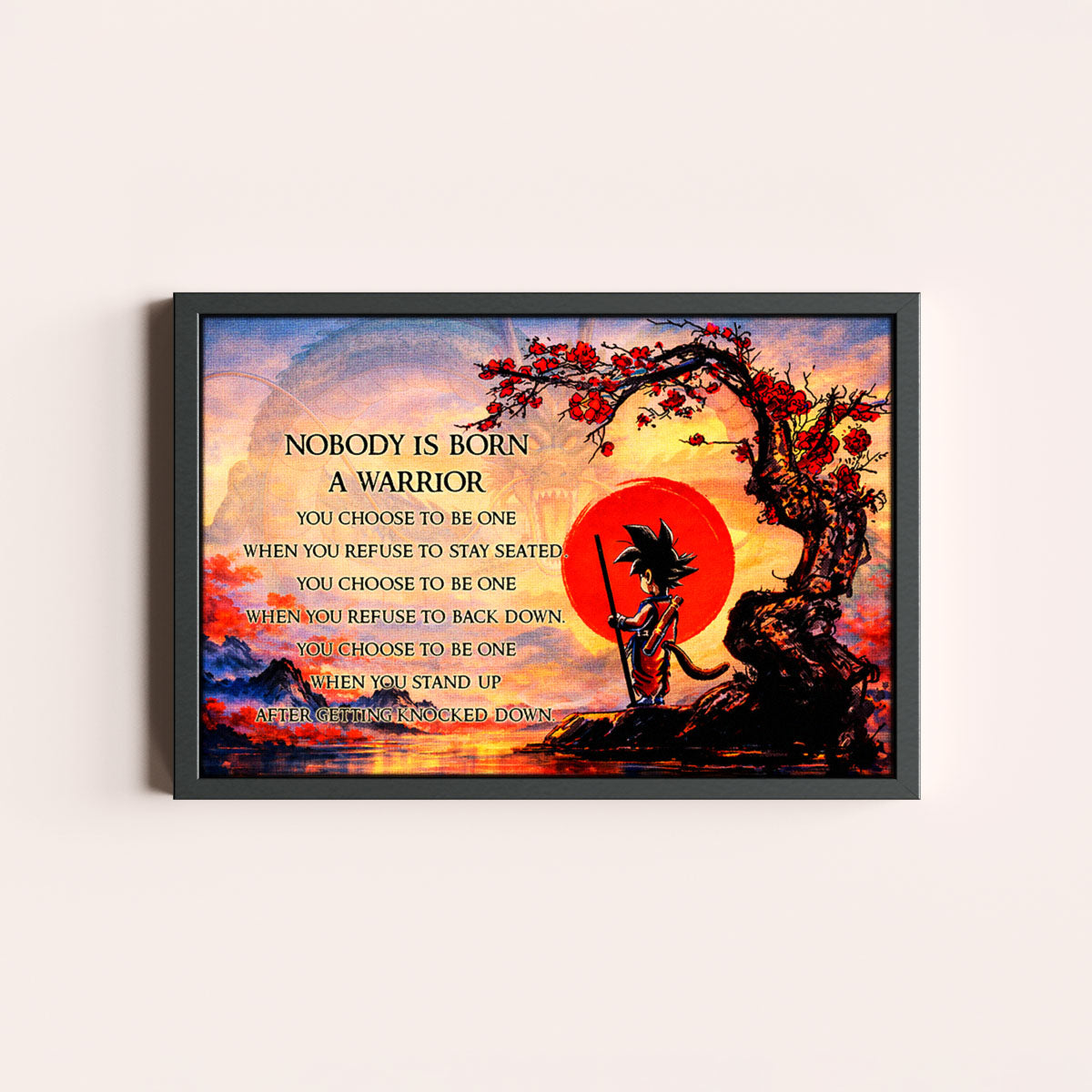 Goku Dragon Ball Canvas Wall Art - Inspirational Warrior Quote Motivational Print for Boys Room, Man Cave Decor - Wrapped Canvas Ready to Hang - DR087