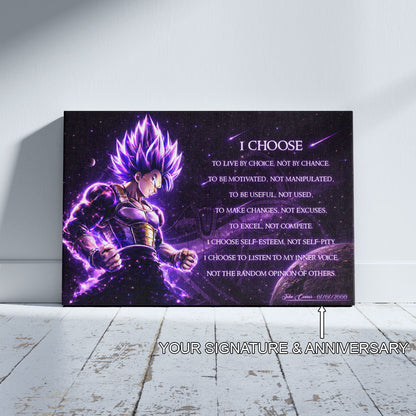 Dragon Ball Super Vegeta Ultra Ego Canvas Wall Art - I Choose - Motivational Quote Print - Ready to Hang Anime Decor for Boys Room, Man Cave - DR089