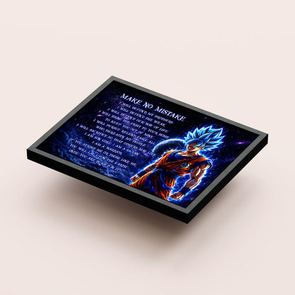 Dragon Ball Super Saiyan Blue Goku Canvas Wall Art - Make No Mistake - Motivational Quote Print - Ready to Hang Office Living Room Decor - DR094