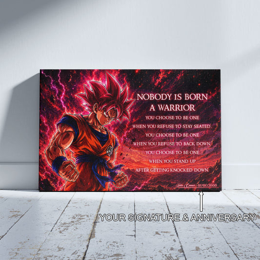 Dragon Ball Canvas Wall Art - DR096 - Super Saiyan God Goku - Nobody Is Born A Warrior