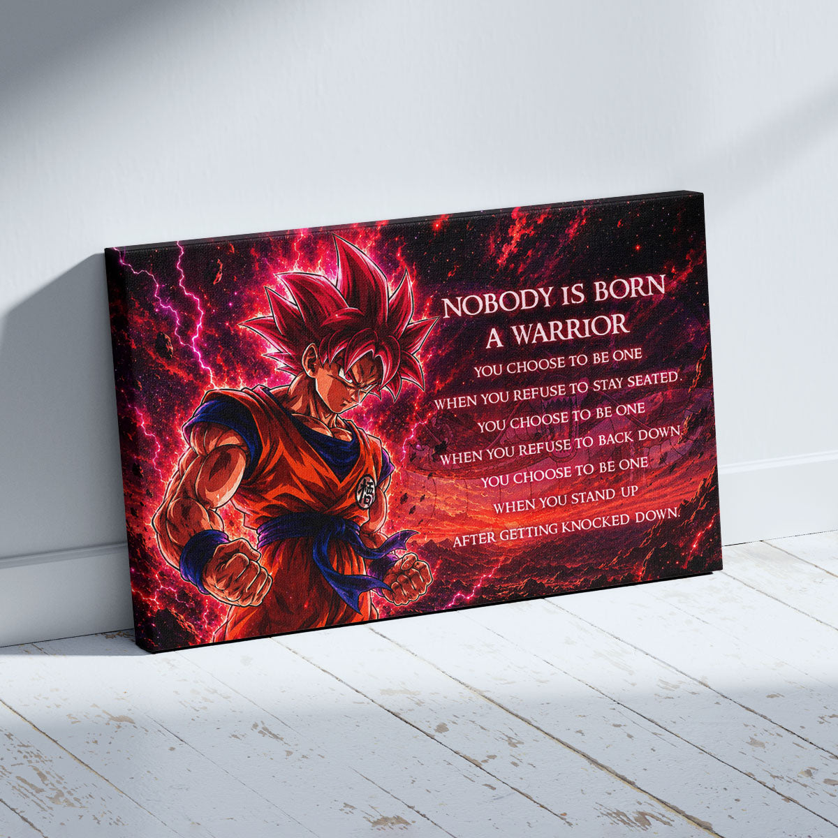Dragon Ball Canvas Wall Art - DR096 - Super Saiyan God Goku - Nobody Is Born A Warrior