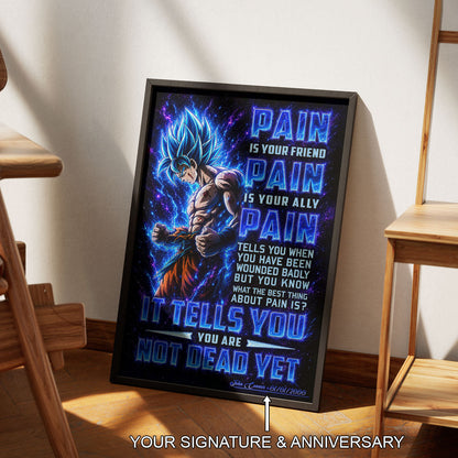 Goku Super Saiyan Blue Canvas Wall Art - Dragon Ball Super Motivational "Pain" Print - Ready to Hang Home Office Decor - DR100