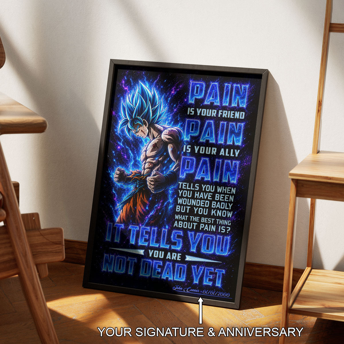 Dragon Ball Canvas Wall Art - DR100 - Super Saiyan Blue Goku - Pain Is Your Friend