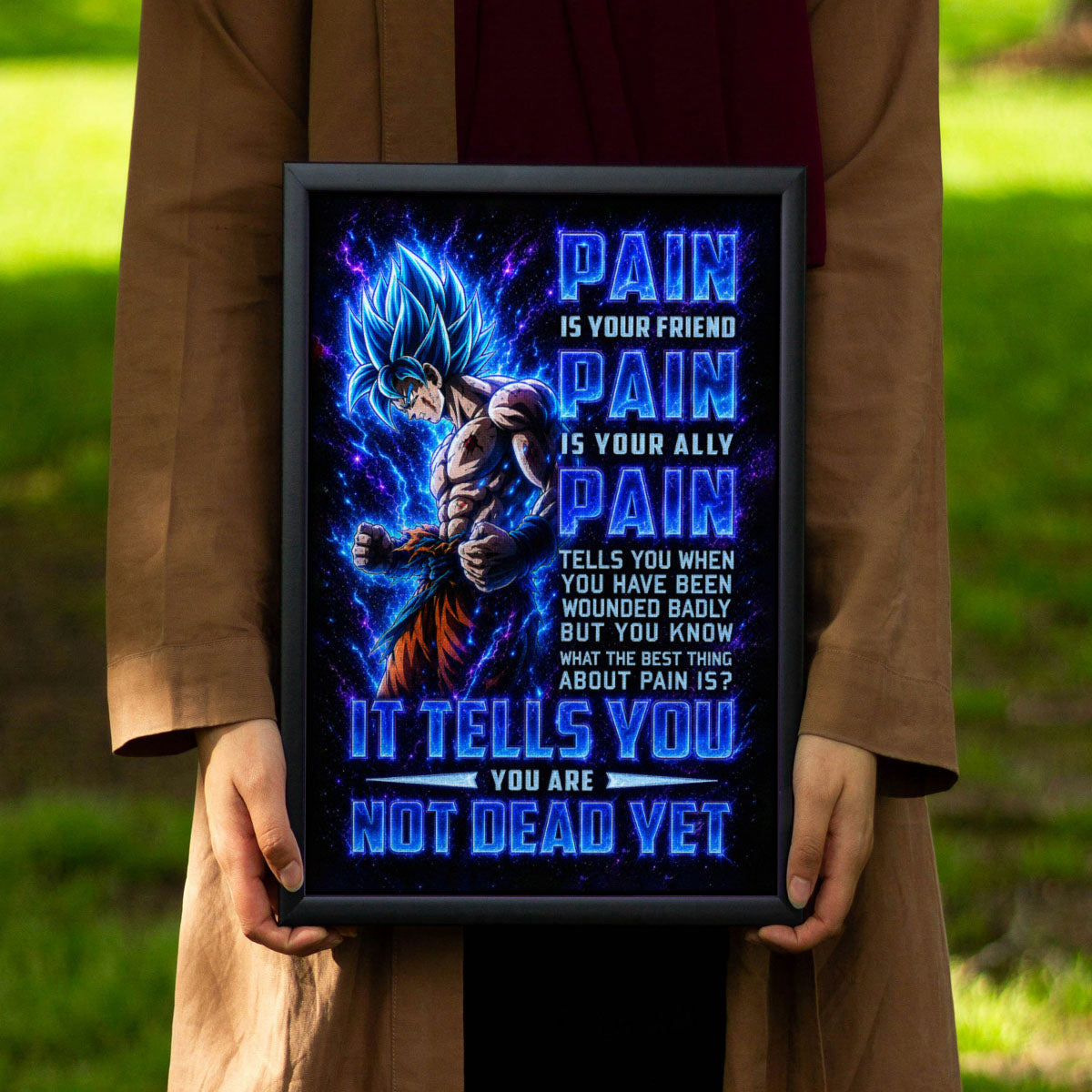 Dragon Ball Canvas Wall Art - DR100 - Super Saiyan Blue Goku - Pain Is Your Friend