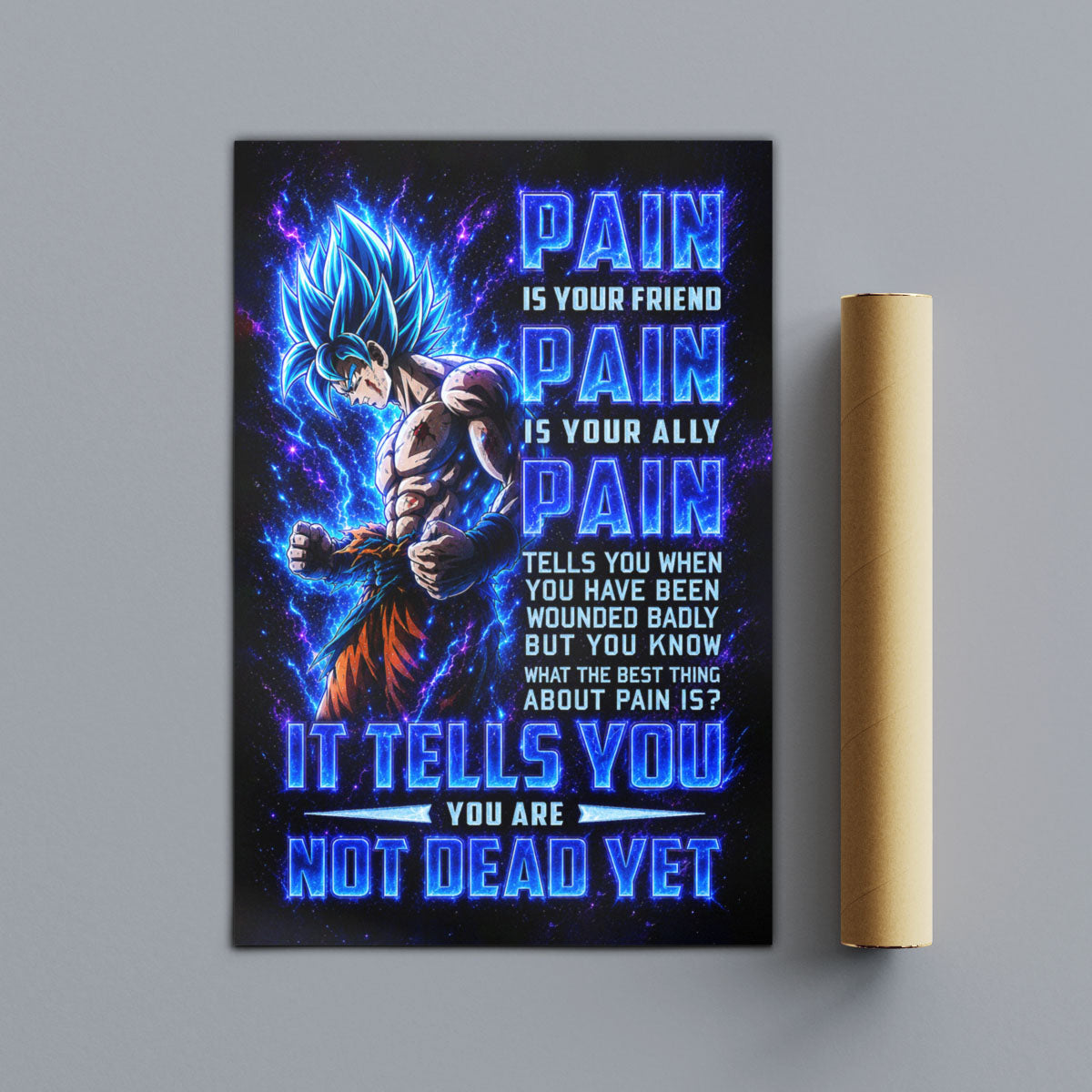 Dragon Ball Canvas Wall Art - DR100 - Super Saiyan Blue Goku - Pain Is Your Friend