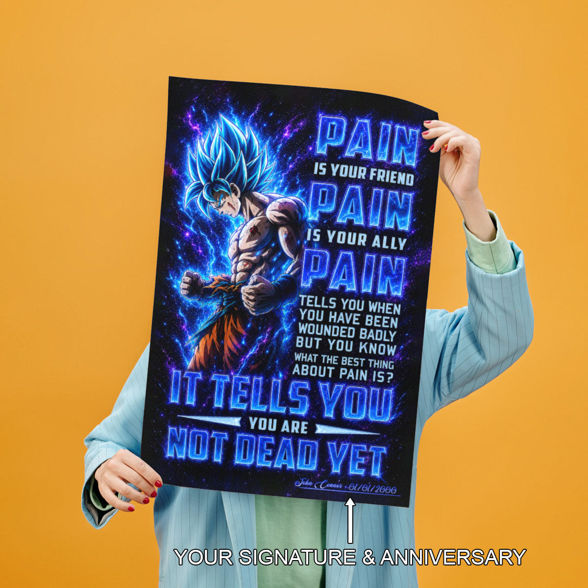 Dragon Ball Canvas Wall Art - DR100 - Super Saiyan Blue Goku - Pain Is Your Friend