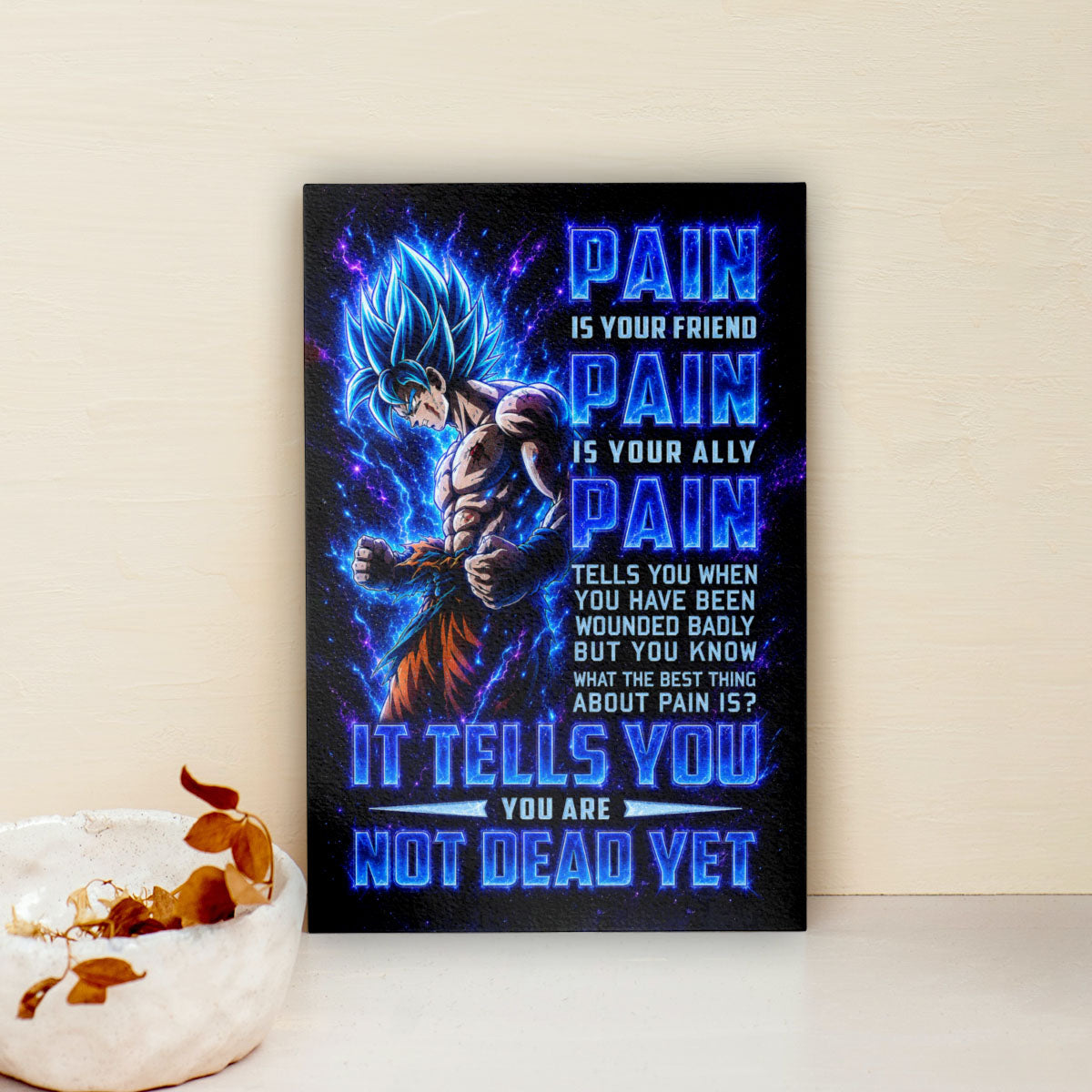 Dragon Ball Canvas Wall Art - DR100 - Super Saiyan Blue Goku - Pain Is Your Friend