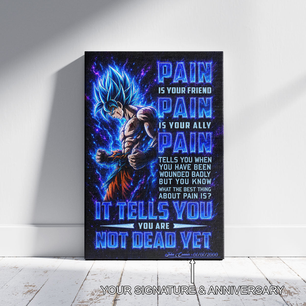 Dragon Ball Canvas Wall Art - DR100 - Super Saiyan Blue Goku - Pain Is Your Friend