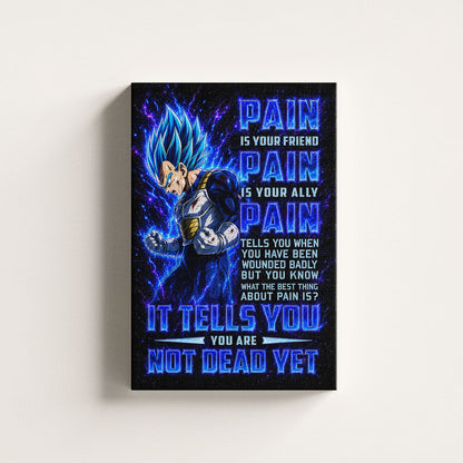 Vegeta Super Saiyan Blue Canvas Wall Art - Dragon Ball Super Motivational "Pain" Print - Ready to Hang Home Office Decor - DR101