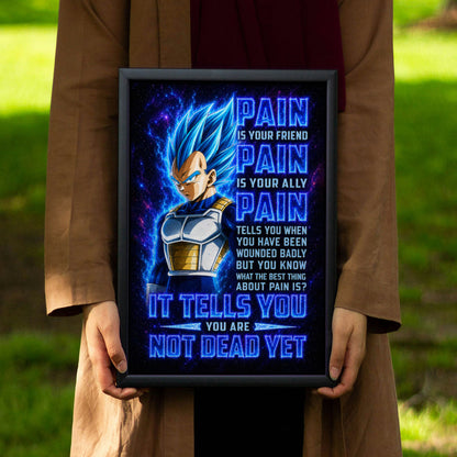 Vegeta Super Saiyan Blue Canvas Wall Art - Dragon Ball Super Motivational "Pain" Print - Ready to Hang Home Office Decor - DR102
