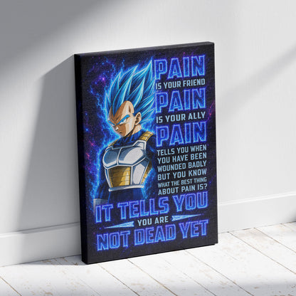 Vegeta Super Saiyan Blue Canvas Wall Art - Dragon Ball Super Motivational "Pain" Print - Ready to Hang Home Office Decor - DR102