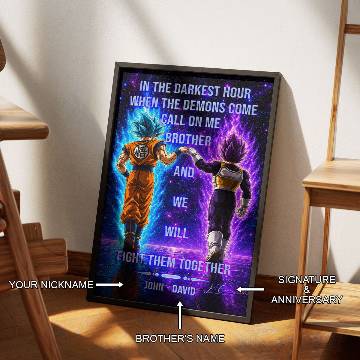 Dragon Ball Canvas Wall Art - DR116 - Saiyan Blue Goku - Ultra Ego Vegeta - Call On Me Brother