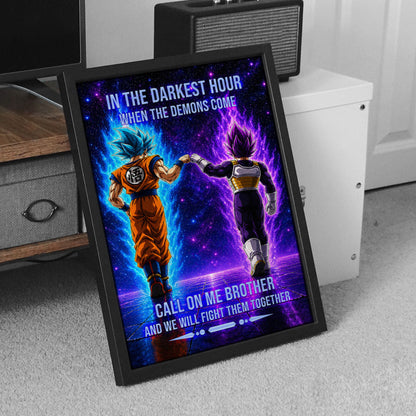 Dragon Ball Super Saiyan Blue Goku & Ultra Ego Vegeta Canvas Wall Art - Motivational Quote “Brother” - Ready to Hang Home Office Decor - DR117
