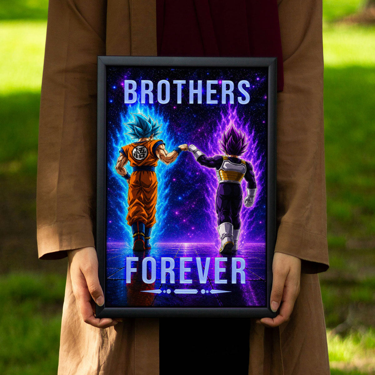 Dragon Ball Super Saiyan Blue Goku & Ultra Ego Vegeta Canvas Wall Art - “Brothers Forever” DBZ Poster - Ready to Hang Home Office Decor - DR118