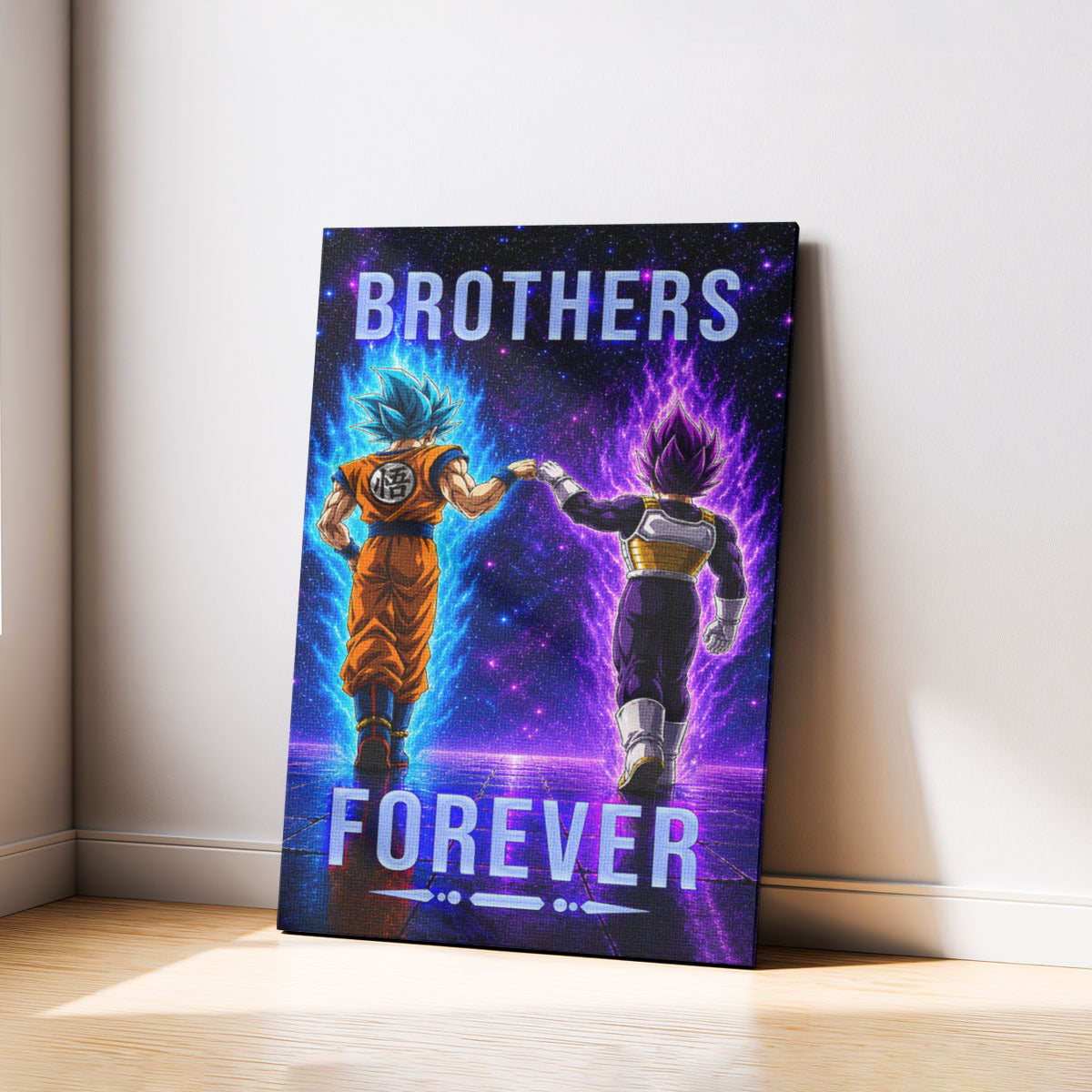 Dragon Ball Super Saiyan Blue Goku & Ultra Ego Vegeta Canvas Wall Art - “Brothers Forever” DBZ Poster - Ready to Hang Home Office Decor - DR118