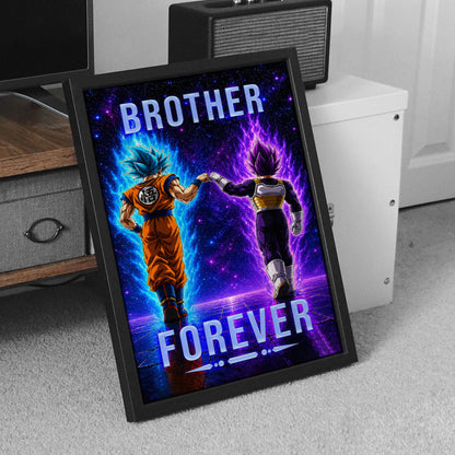 Dragon Ball Super Saiyan Blue Goku & Ultra Ego Vegeta Canvas Wall Art - “Brother Forever” DBZ Poster - Ready to Hang Home Office Decor - DR119