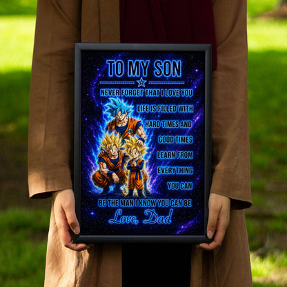 To My Son From Dad Dragon Ball Z Goku Gohan Canvas Wall Art - DBZ Poster Meaningful Inspirational Gift - Ready to Hang Boy Room Decor - DR120