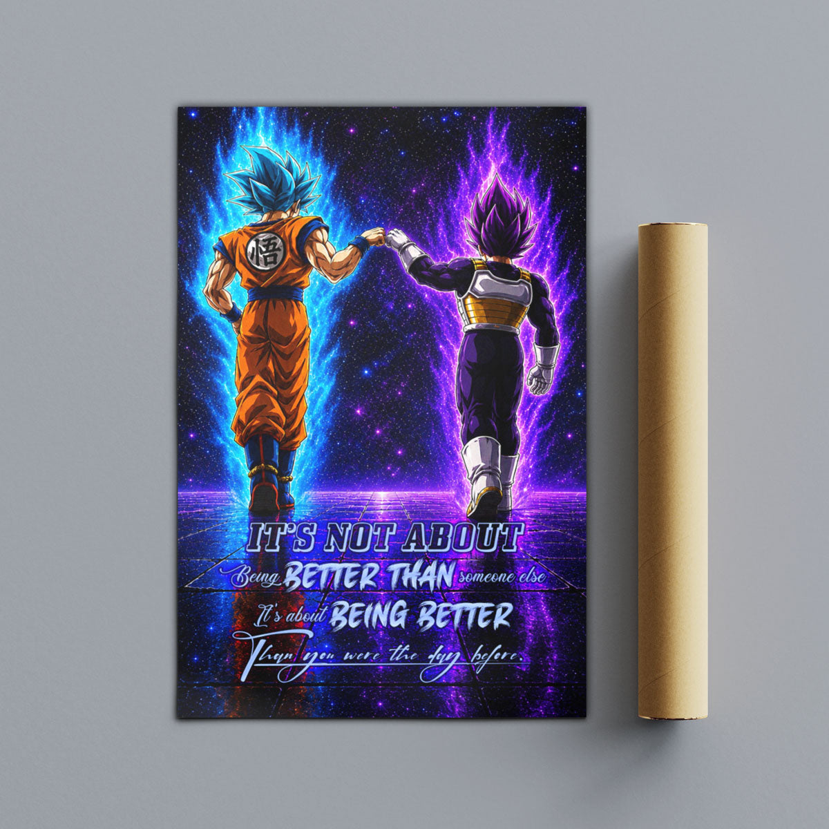 Dragon Ball Canvas Wall Art - DR121 - Saiyan Blue Goku - Ultra Ego Vegeta - Being Better Than Yesterday
