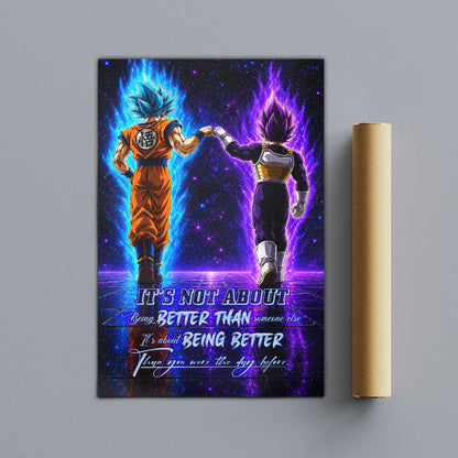 Dragon Ball Canvas Wall Art - DR121 - Saiyan Blue Goku - Ultra Ego Vegeta - Being Better Than Yesterday