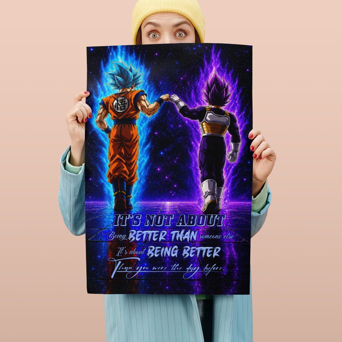 Dragon Ball Canvas Wall Art - DR121 - Saiyan Blue Goku - Ultra Ego Vegeta - Being Better Than Yesterday