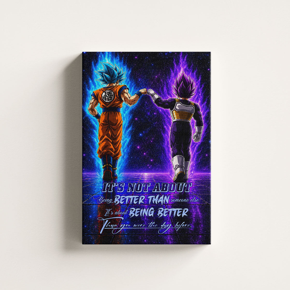 Dragon Ball Canvas Wall Art - DR121 - Saiyan Blue Goku - Ultra Ego Vegeta - Being Better Than Yesterday