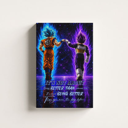 Dragon Ball Canvas Wall Art - DR121 - Saiyan Blue Goku - Ultra Ego Vegeta - Being Better Than Yesterday