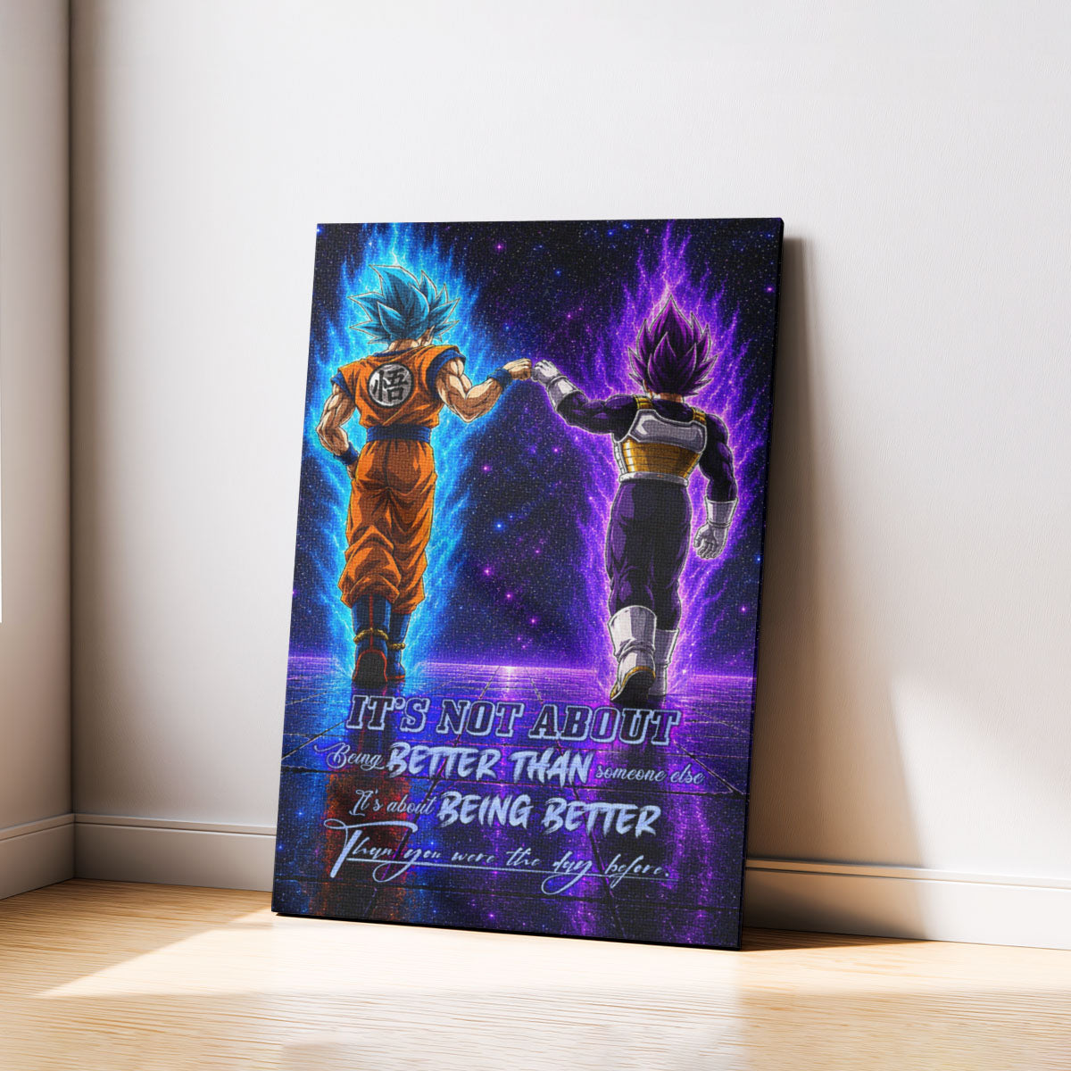 Dragon Ball Canvas Wall Art - DR121 - Saiyan Blue Goku - Ultra Ego Vegeta - Being Better Than Yesterday