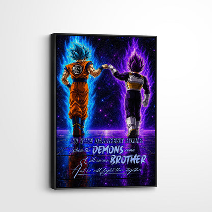 Dragon Ball Super Saiyan Blue Goku & Ultra Ego Vegeta Canvas Wall Art - Motivational Quote “Brother” - Ready to Hang Home Office Decor - DR122
