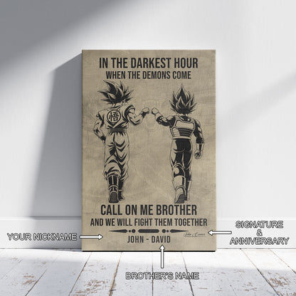 Dragon Ball Super Saiyan Blue Goku & Ultra Ego Vegeta Canvas Wall Art - Motivational Quote “Brother” - Ready to Hang Home Office Decor - DR125