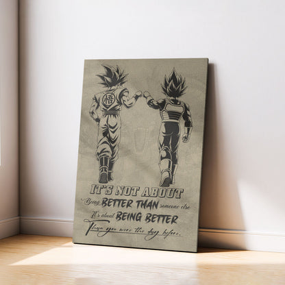 Dragon Ball Super Saiyan Blue Goku & Ultra Ego Vegeta Canvas Wall Art - DBZ Motivational Poster "Being Better Than Yesterday" Home Office Decor - DR129