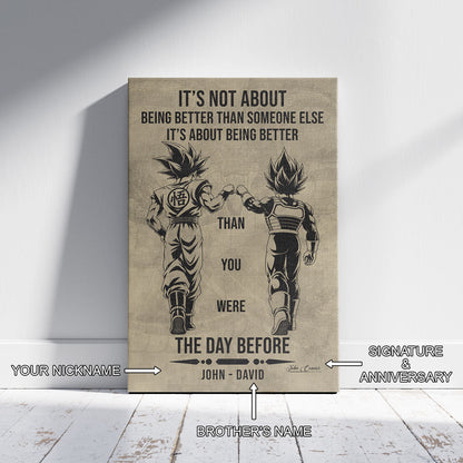 Dragon Ball Super Saiyan Blue Goku & Ultra Ego Vegeta Canvas Wall Art - DBZ Motivational Poster "Being Better Than Yesterday" Home Office Decor - DR130