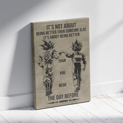 Dragon Ball Super Saiyan Blue Goku & Ultra Ego Vegeta Canvas Wall Art - DBZ Motivational Poster "Being Better Than Yesterday" Home Office Decor - DR130