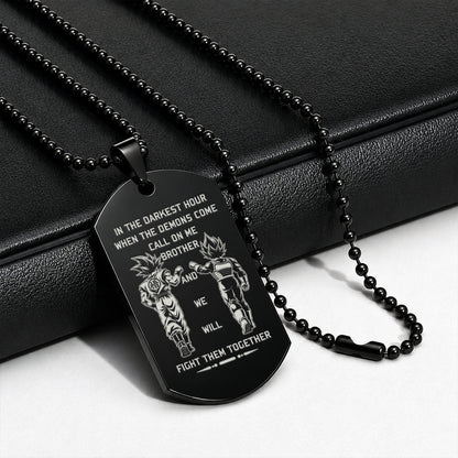 Dragon Ball Engraved Dog Tag Necklace - DRD062 - Goku - Vegeta - Call On Me Brother - Military Ball Chain - 316L Stainless Steel
