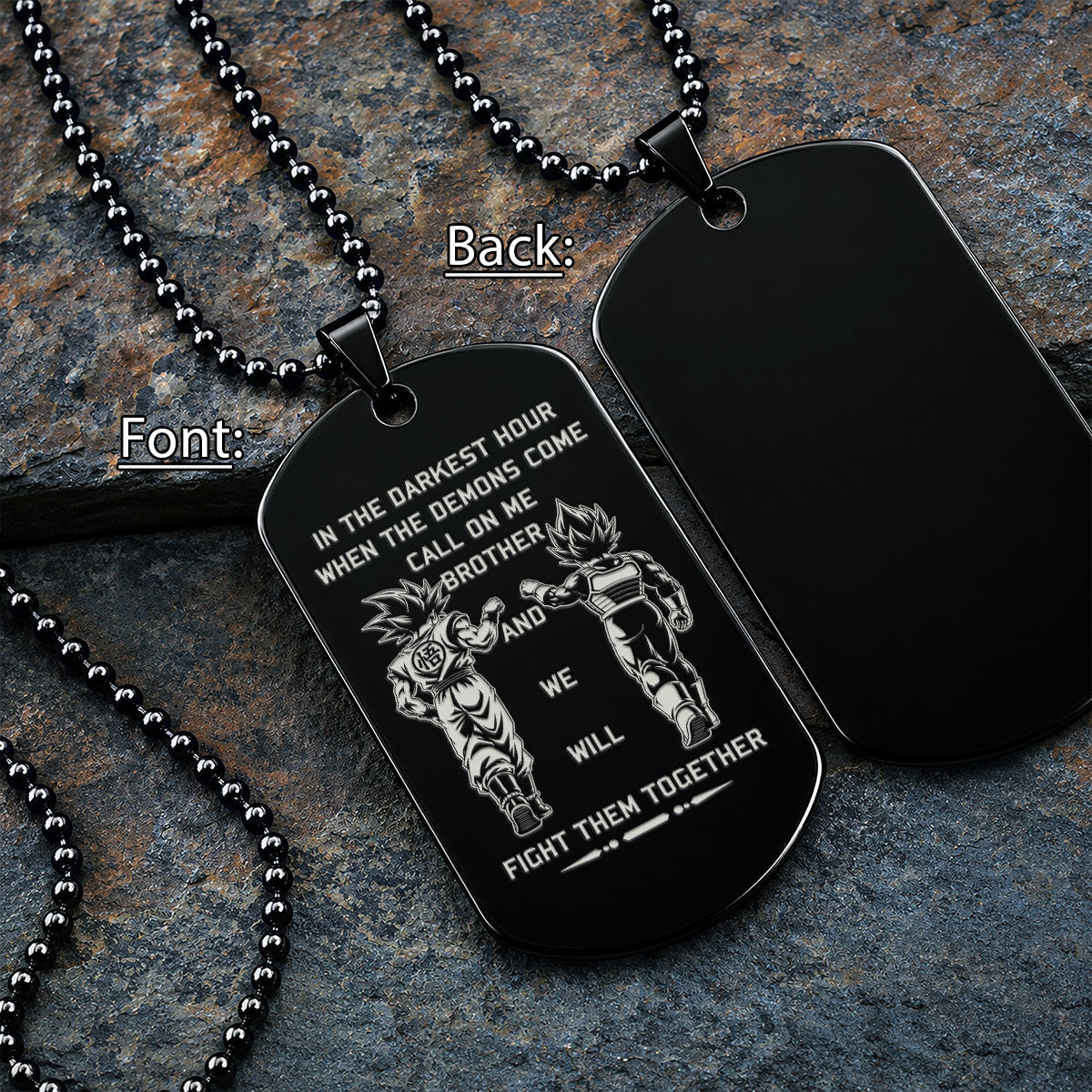 Dragon Ball Engraved Dog Tag Necklace - DRD063 - Goku - Vegeta - Call On Me Brother - Military Ball Chain - 316L Stainless Steel