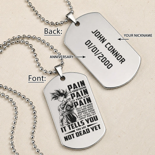 Dragon Ball Engraved Dog Tag Necklace - DRD064 - Goku - Pain Is Your Friend  - Military Ball Chain - 316L Stainless Steel