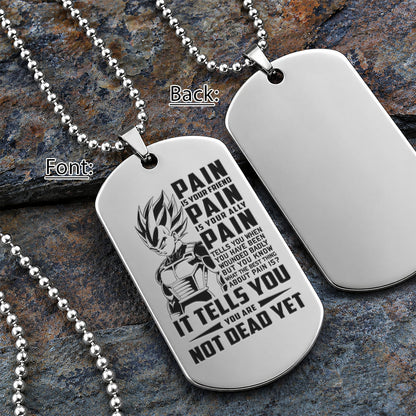 Personalized Dragon Ball Z Vegeta Dog Tag Necklace - “PAIN - You are Not Dead Yet” Engraved Stainless Steel Military Pendant Gift for Men